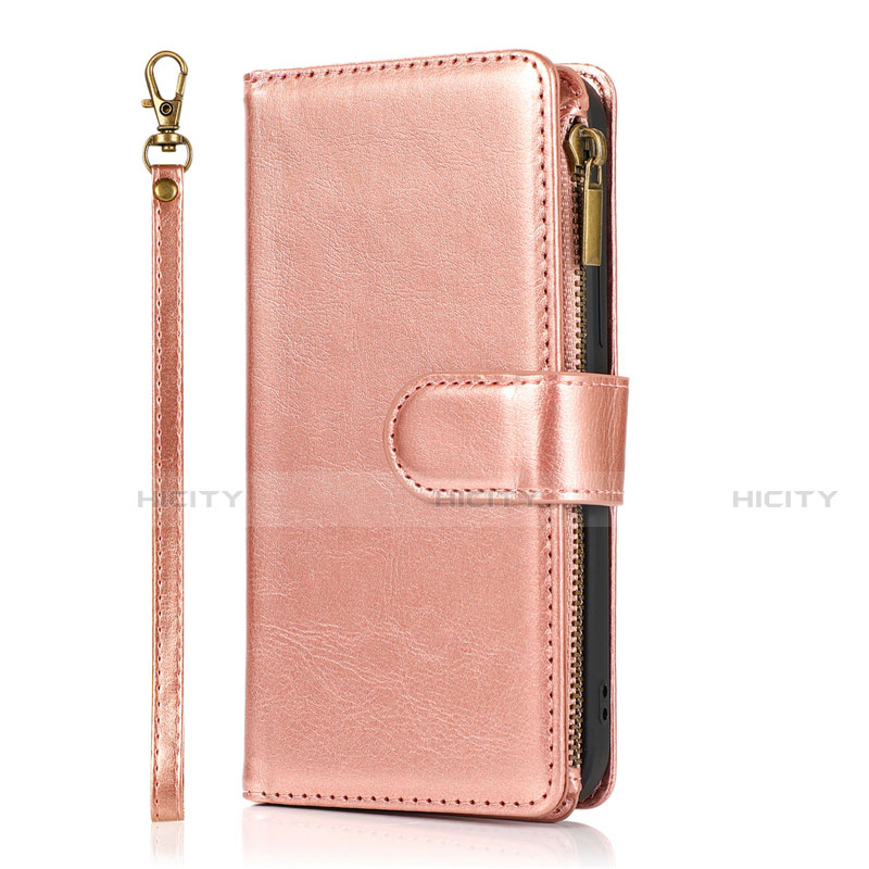 Custodia Portafoglio In Pelle Cover con Supporto T04 per Apple iPhone 12 Mini Oro Rosa