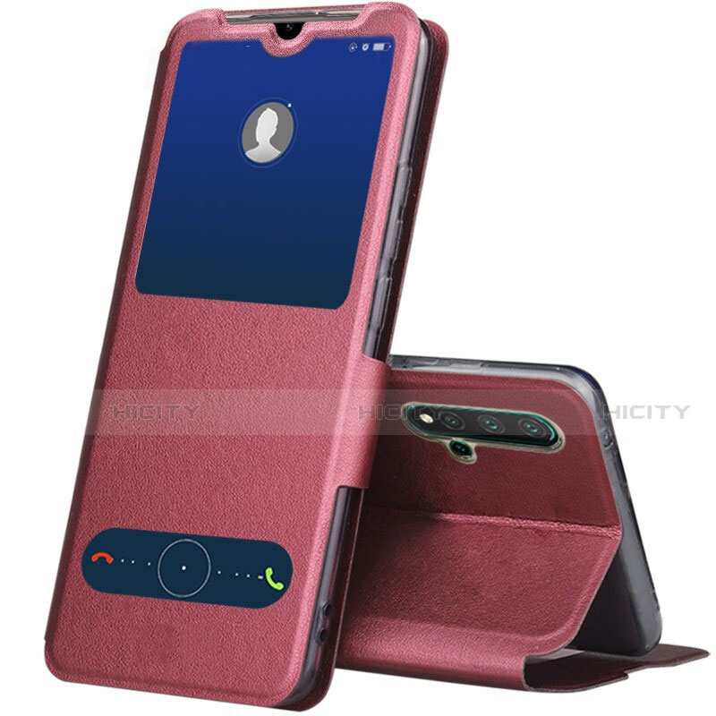 Custodia Portafoglio In Pelle Cover con Supporto T04 per Huawei Nova 5 Rosso Rosa