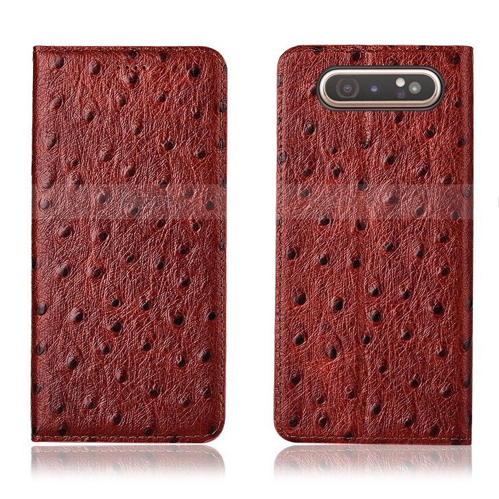 Custodia Portafoglio In Pelle Cover con Supporto T04 per Samsung Galaxy A80 Rosso