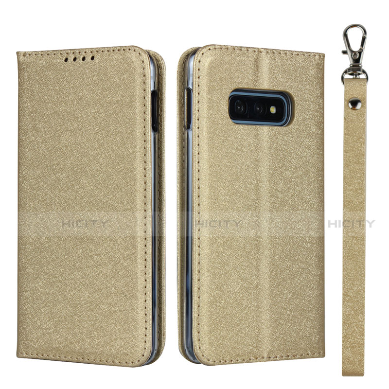 Custodia Portafoglio In Pelle Cover con Supporto T04 per Samsung Galaxy S10e Oro
