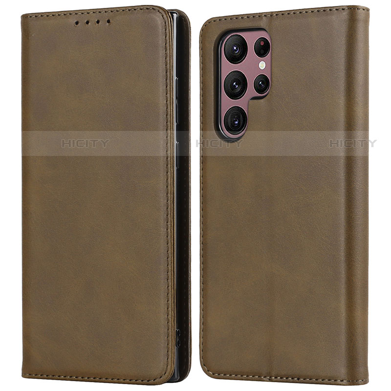 Custodia Portafoglio In Pelle Cover con Supporto T04D per Samsung Galaxy S21 Ultra 5G Khaki