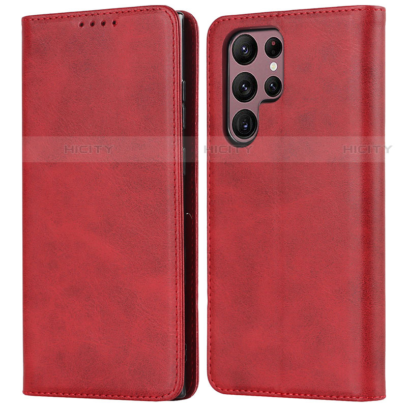 Custodia Portafoglio In Pelle Cover con Supporto T04D per Samsung Galaxy S22 Ultra 5G Rosso