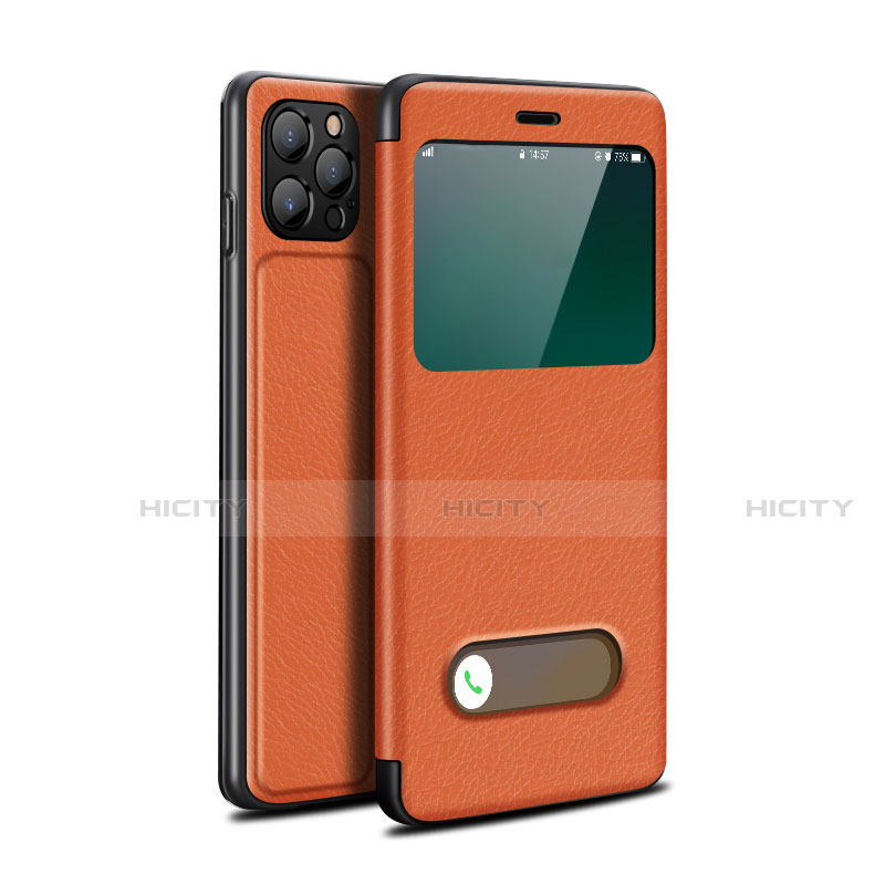 Custodia Portafoglio In Pelle Cover con Supporto T05 per Apple iPhone 12 Pro Arancione