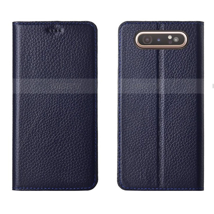 Custodia Portafoglio In Pelle Cover con Supporto T05 per Samsung Galaxy A80 Blu