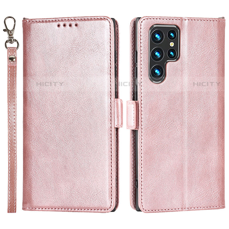 Custodia Portafoglio In Pelle Cover con Supporto T05D per Samsung Galaxy S21 Ultra 5G Rosa