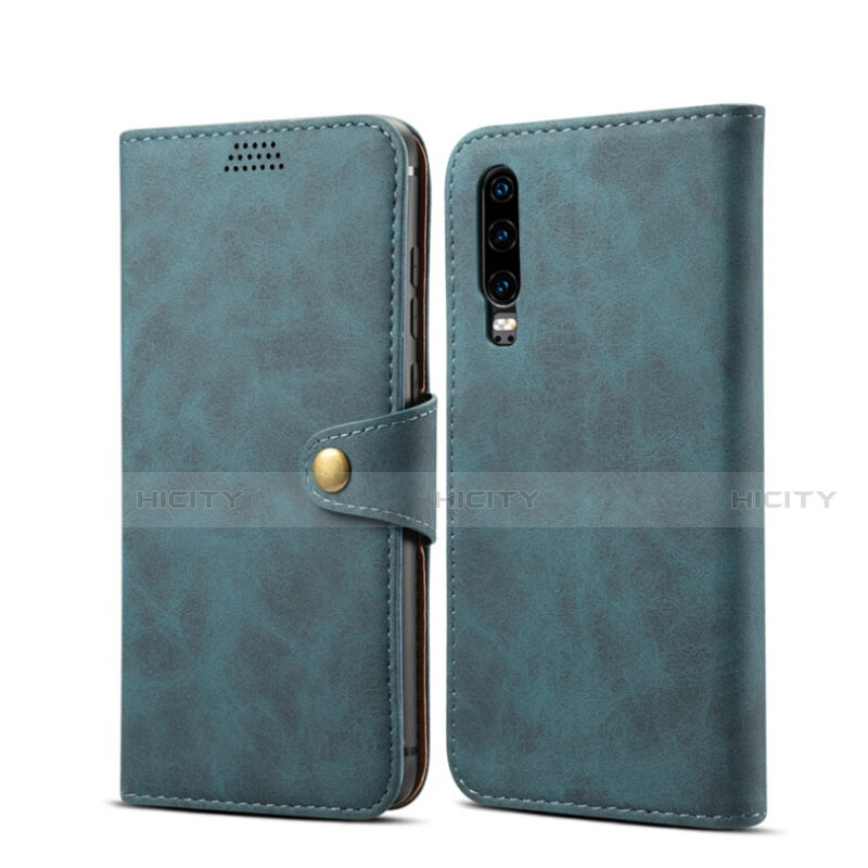 Custodia Portafoglio In Pelle Cover con Supporto T06 per Huawei P30 Blu