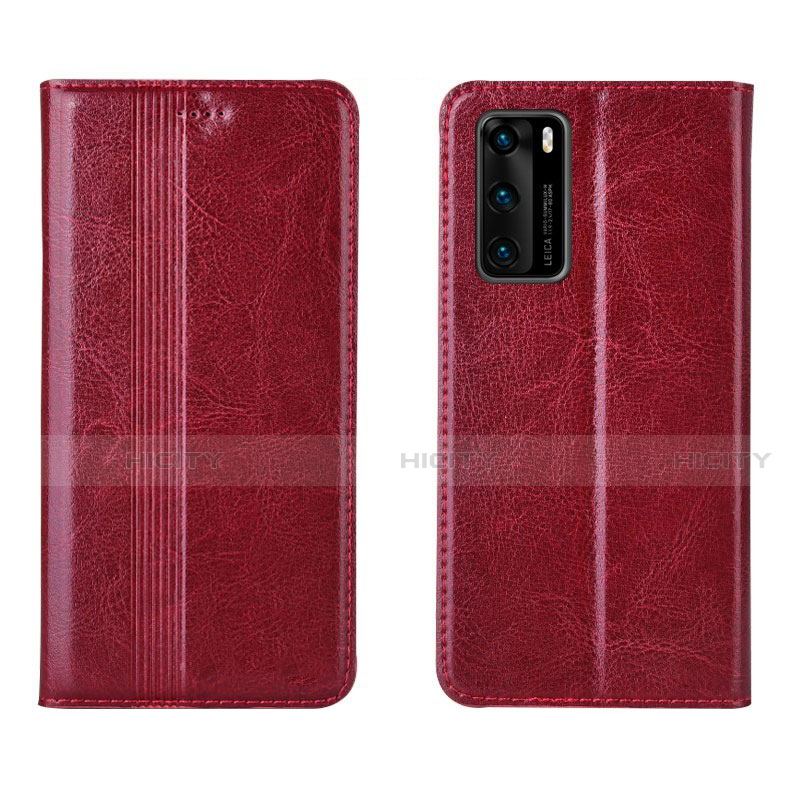 Custodia Portafoglio In Pelle Cover con Supporto T06 per Huawei P40 Rosso Rosa