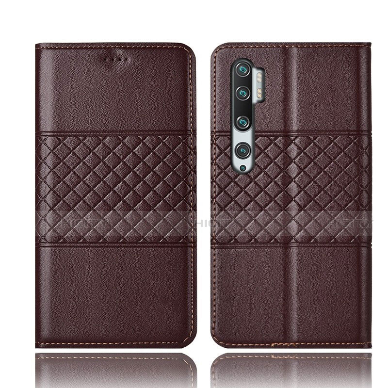 Custodia Portafoglio In Pelle Cover con Supporto T06 per Xiaomi Mi Note 10 Marrone