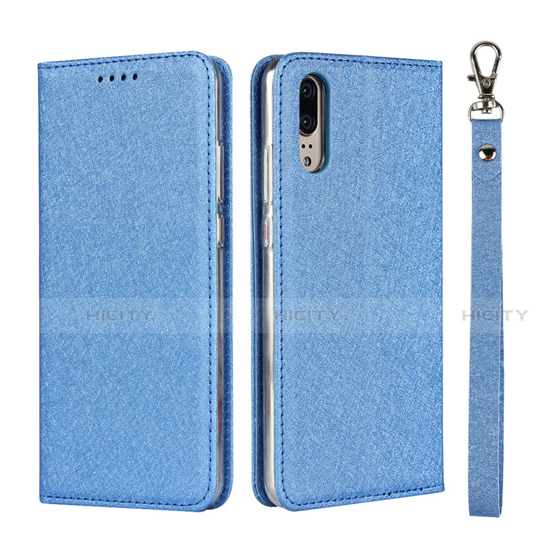 Custodia Portafoglio In Pelle Cover con Supporto T07 per Huawei P20 Blu