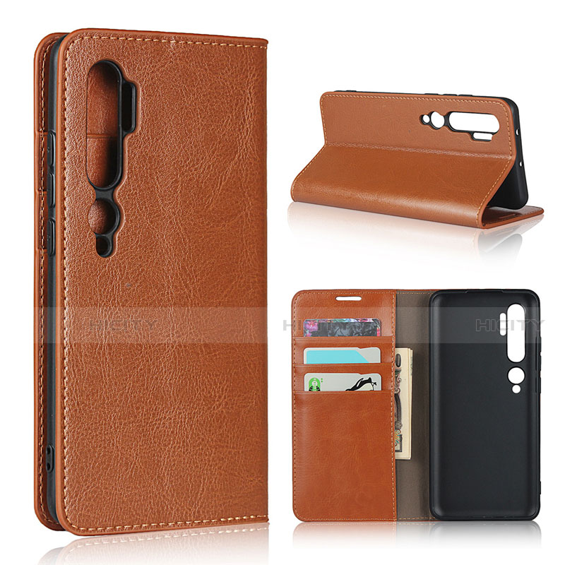 Custodia Portafoglio In Pelle Cover con Supporto T07 per Xiaomi Mi Note 10 Arancione