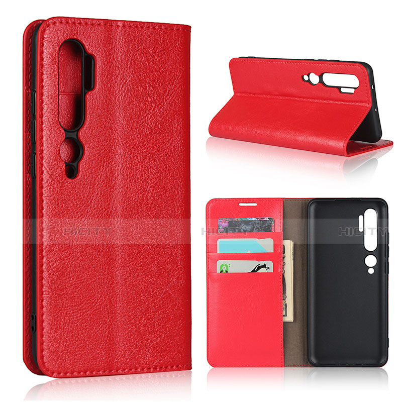 Custodia Portafoglio In Pelle Cover con Supporto T07 per Xiaomi Mi Note 10 Rosso