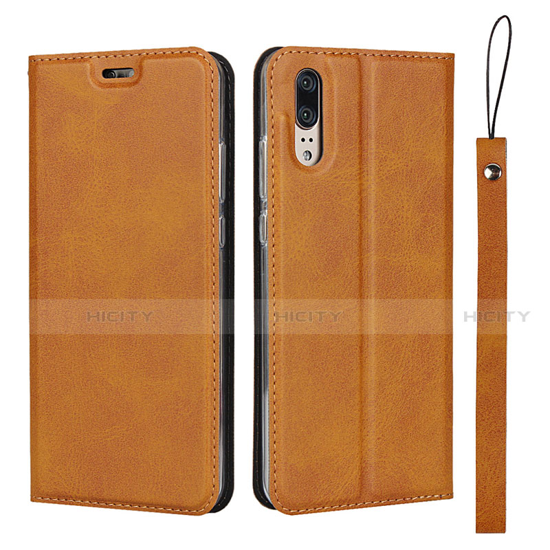 Custodia Portafoglio In Pelle Cover con Supporto T08 per Huawei P20 Arancione