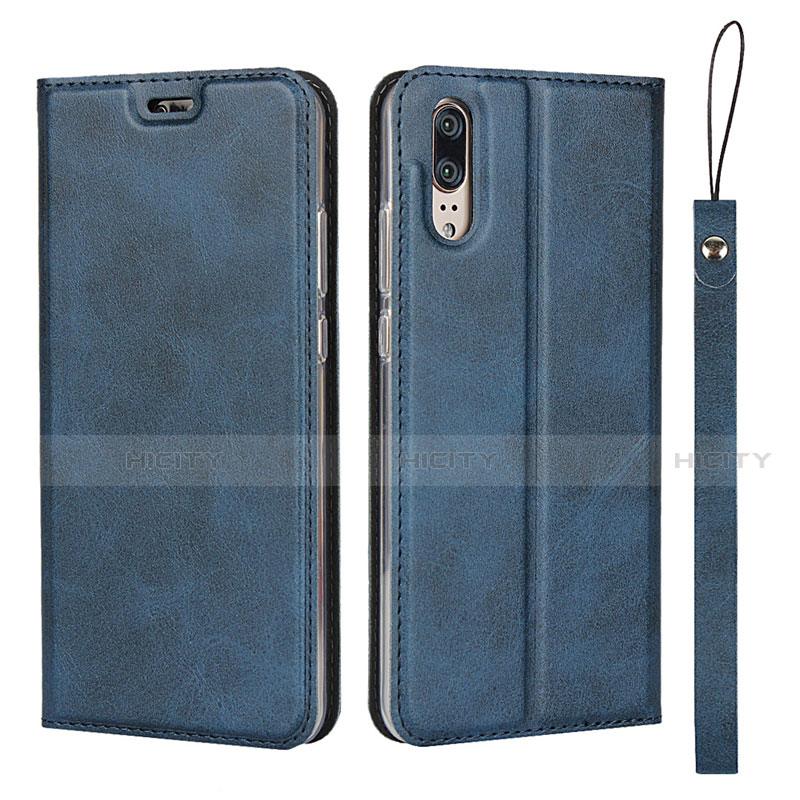 Custodia Portafoglio In Pelle Cover con Supporto T08 per Huawei P20 Blu