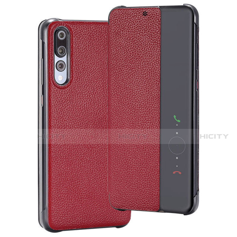 Custodia Portafoglio In Pelle Cover con Supporto T08 per Huawei P20 Pro Rosso