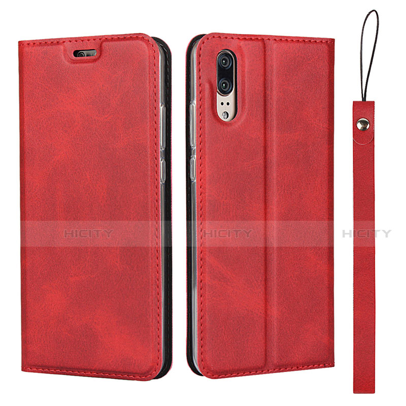 Custodia Portafoglio In Pelle Cover con Supporto T08 per Huawei P20 Rosso