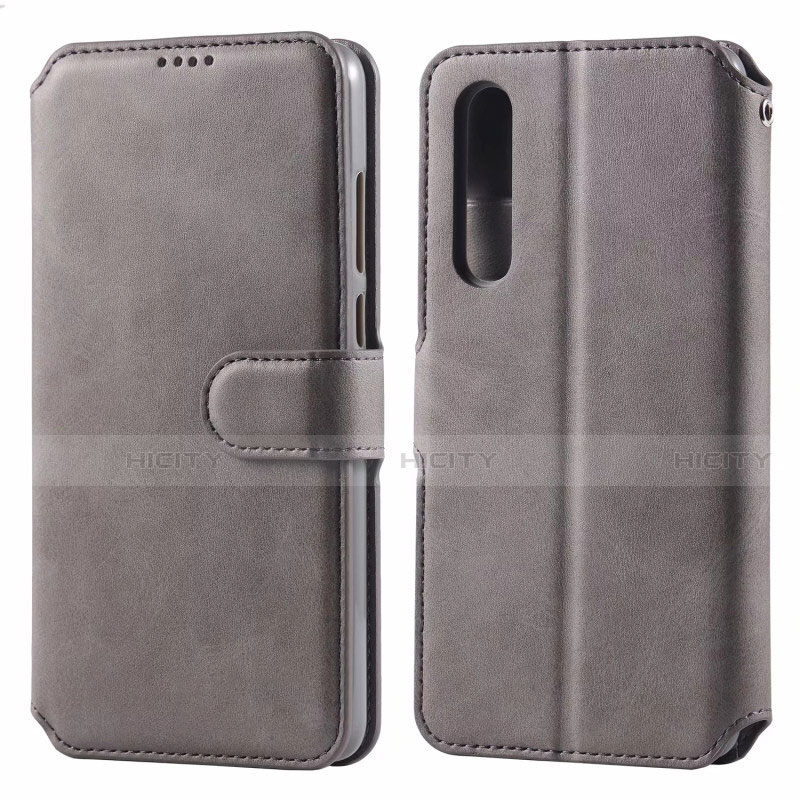 Custodia Portafoglio In Pelle Cover con Supporto T08 per Huawei P30 Grigio