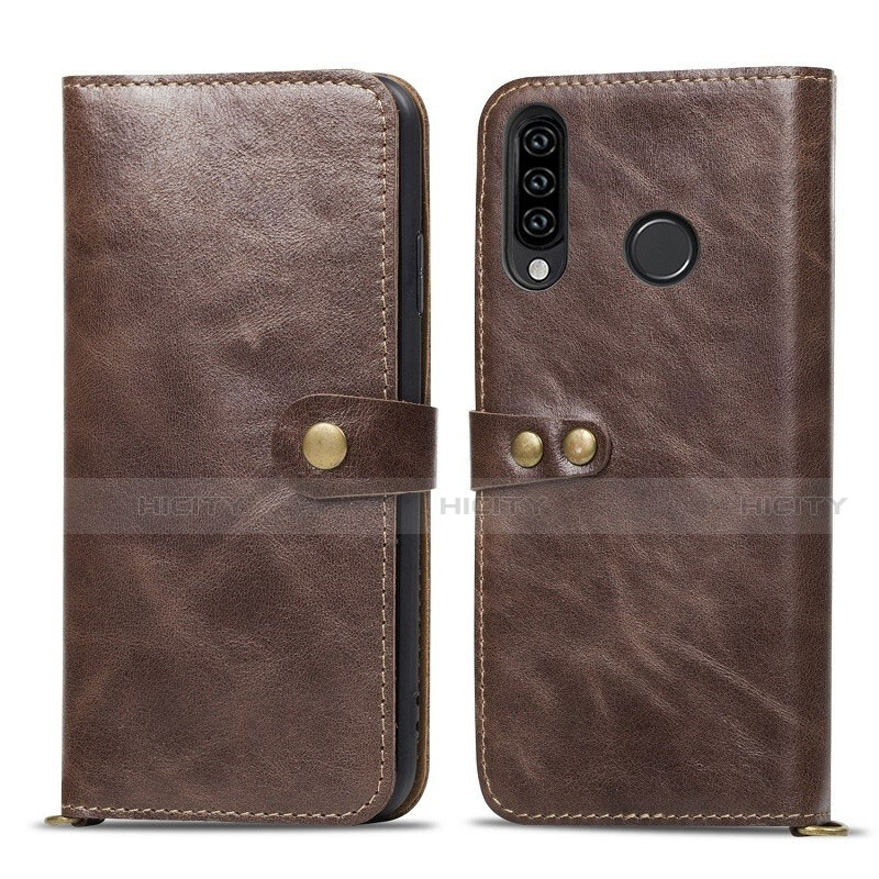 Custodia Portafoglio In Pelle Cover con Supporto T08 per Huawei P30 Lite Marrone