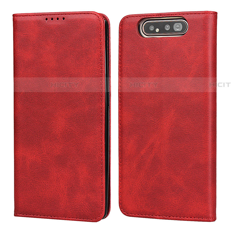 Custodia Portafoglio In Pelle Cover con Supporto T08 per Samsung Galaxy A80 Rosso