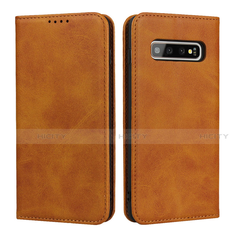 Custodia Portafoglio In Pelle Cover con Supporto T08 per Samsung Galaxy S10 Plus Arancione