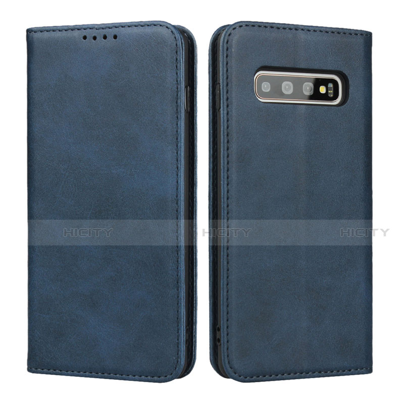 Custodia Portafoglio In Pelle Cover con Supporto T08 per Samsung Galaxy S10 Plus Blu