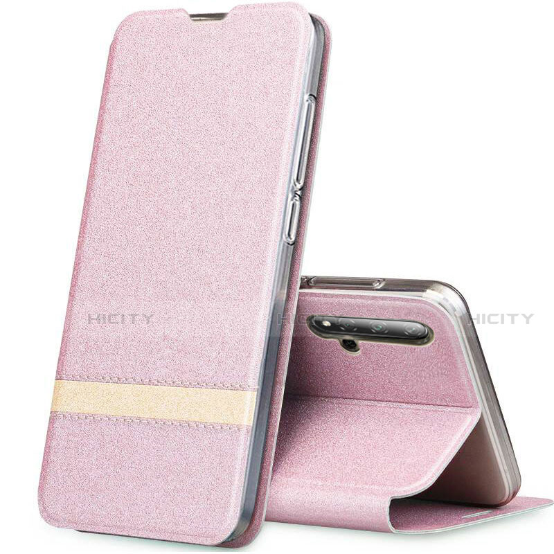 Custodia Portafoglio In Pelle Cover con Supporto T09 per Huawei Honor 20 Rosa