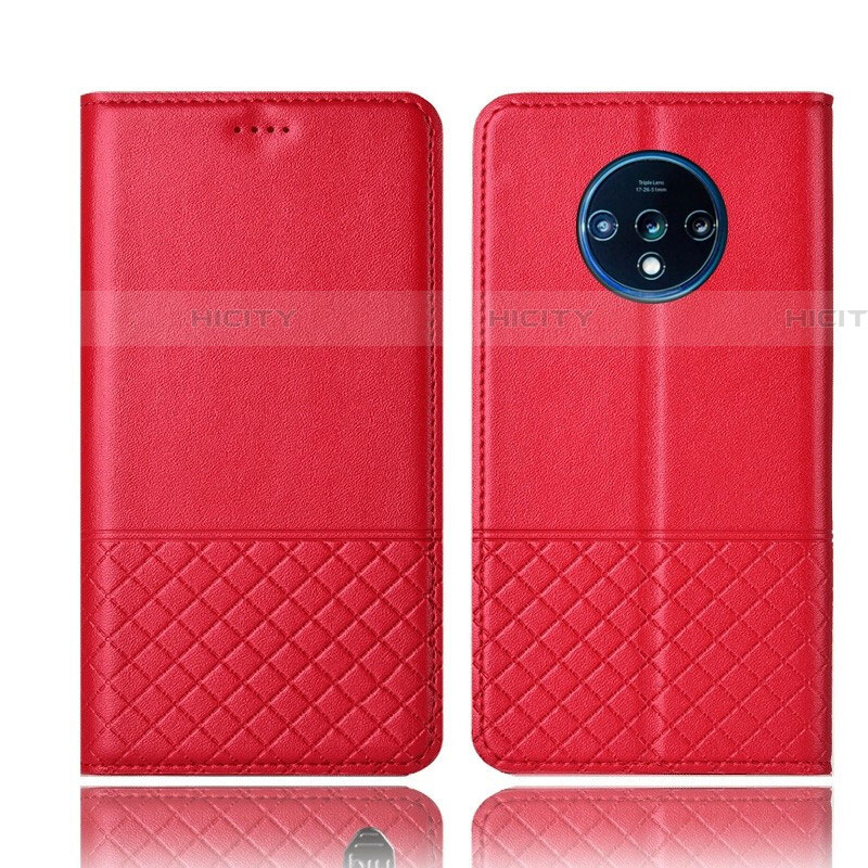 Custodia Portafoglio In Pelle Cover con Supporto T09 per OnePlus 7T Rosso
