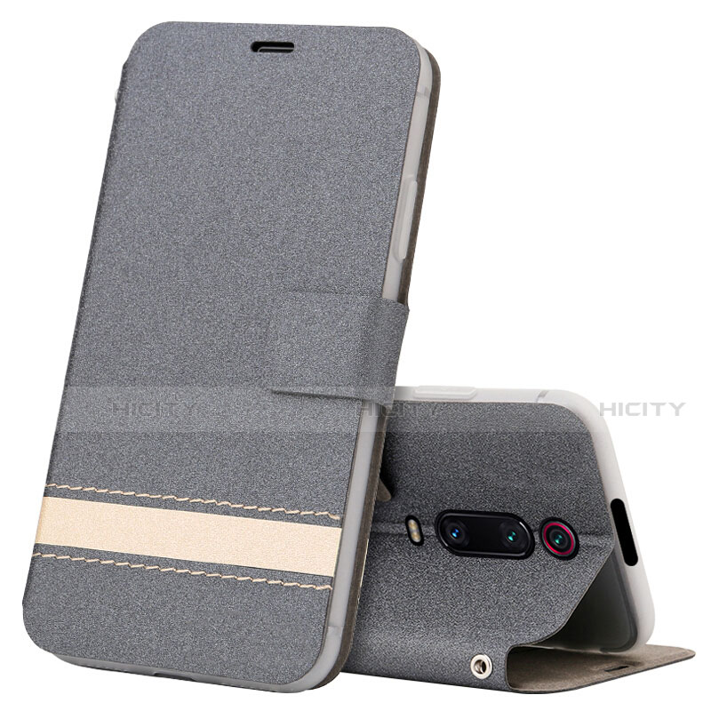 Custodia Portafoglio In Pelle Cover con Supporto T09 per Xiaomi Redmi K20 Grigio