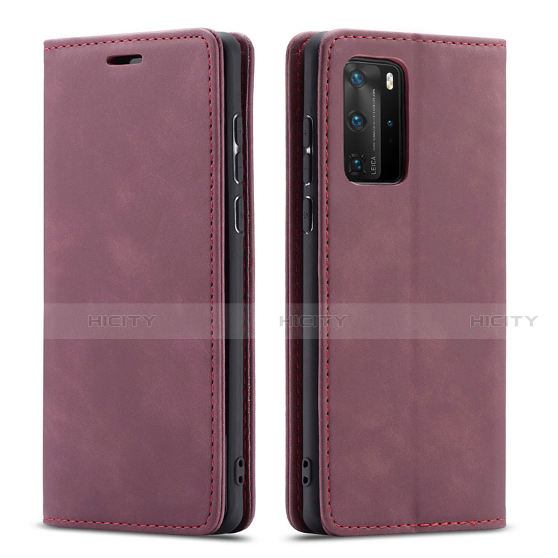 Custodia Portafoglio In Pelle Cover con Supporto T15 per Huawei P40 Pro Rosso Rosa