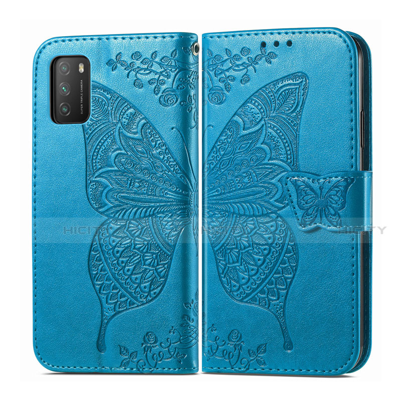 Custodia Portafoglio In Pelle Cover con Supporto T15 per Xiaomi Poco M3 Cielo Blu