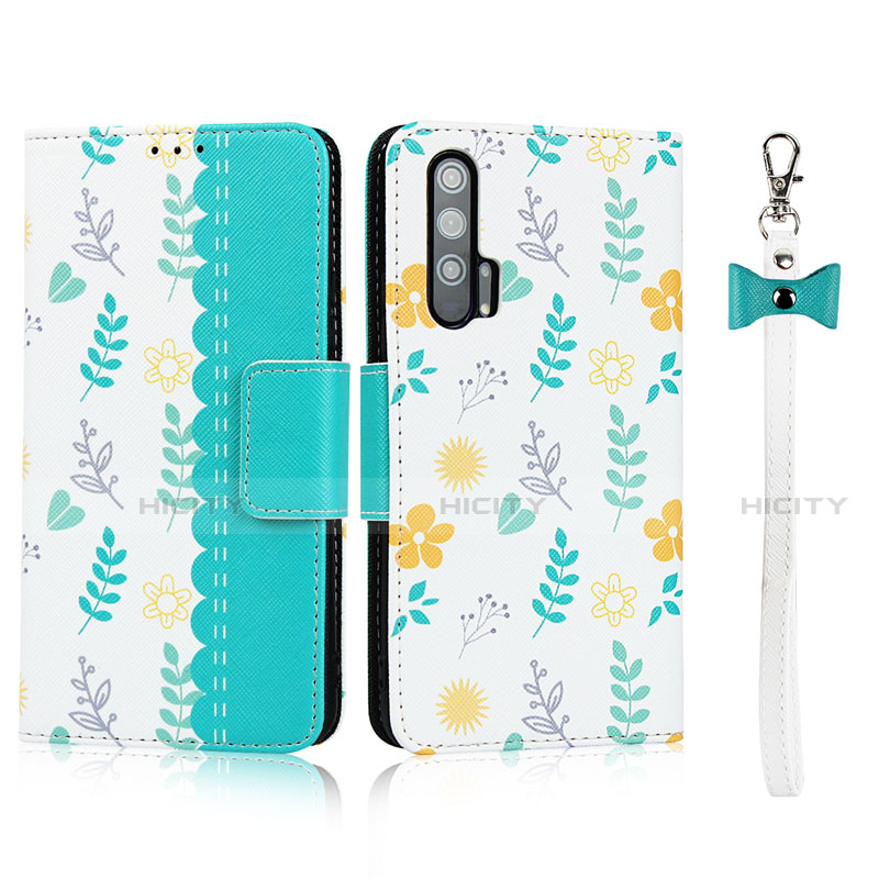 Custodia Portafoglio In Pelle Cover con Supporto T17 per Huawei Honor 20 Pro Ciano