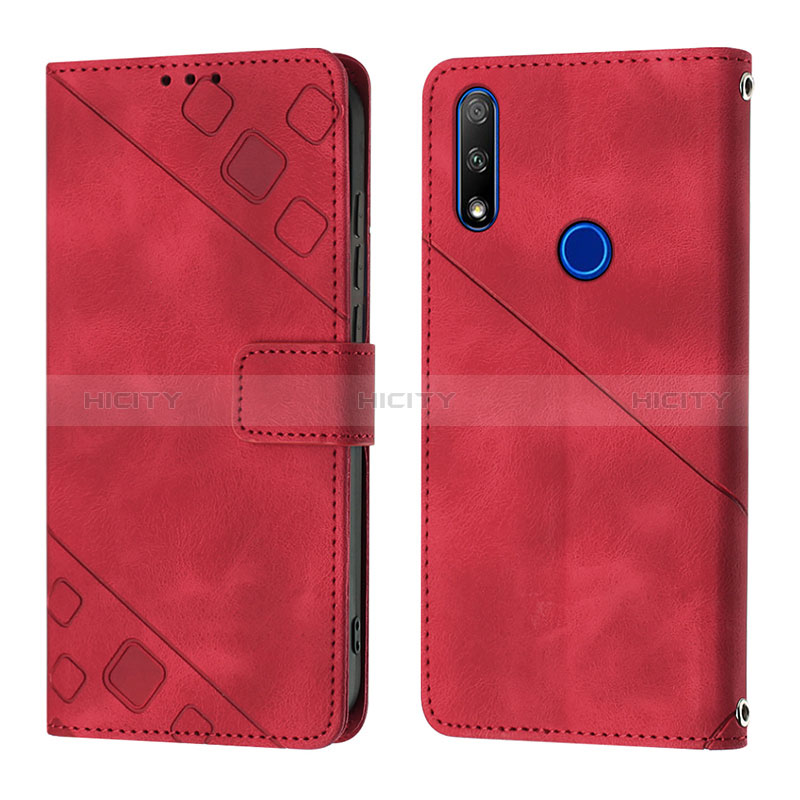 Custodia Portafoglio In Pelle Cover con Supporto Y01B per Huawei Honor 9X Rosso