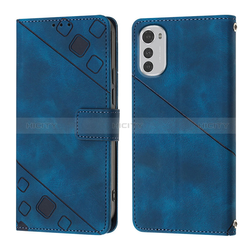 Custodia Portafoglio In Pelle Cover con Supporto Y01B per Motorola Moto E32 Blu