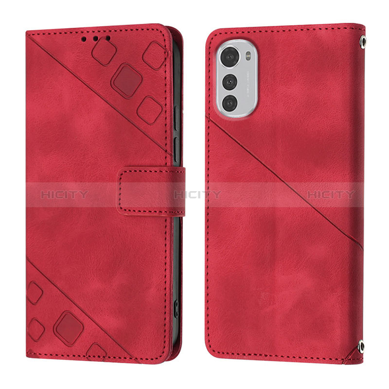 Custodia Portafoglio In Pelle Cover con Supporto Y01B per Motorola Moto E32s Rosso