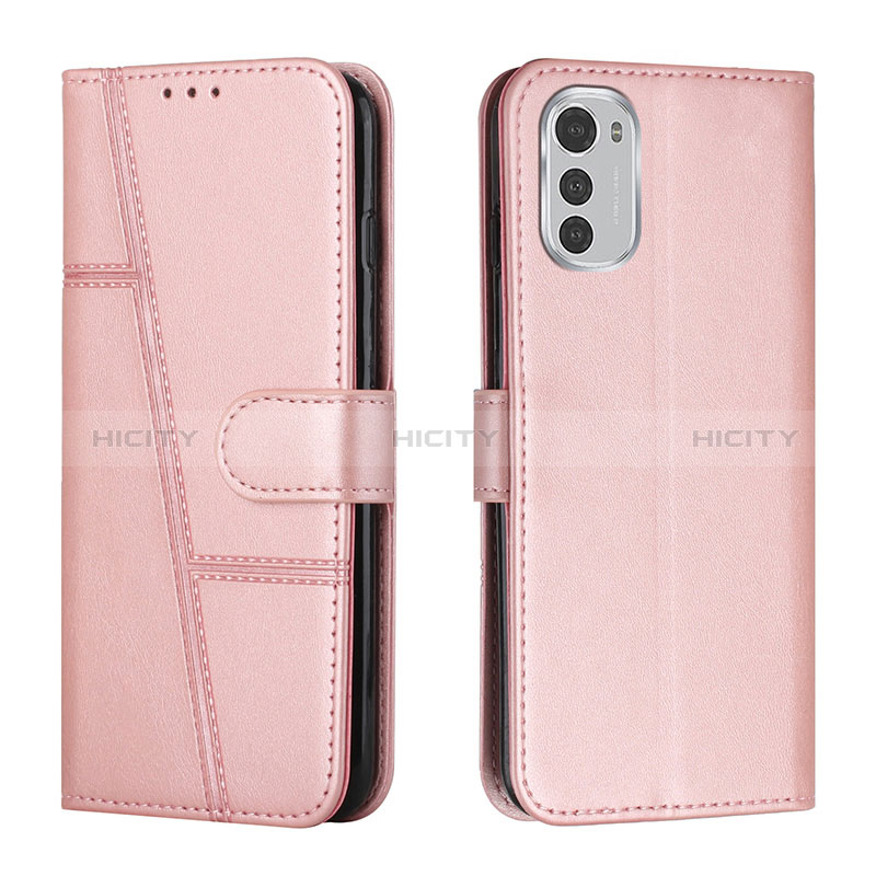 Custodia Portafoglio In Pelle Cover con Supporto Y01X per Motorola Moto E32s Oro Rosa