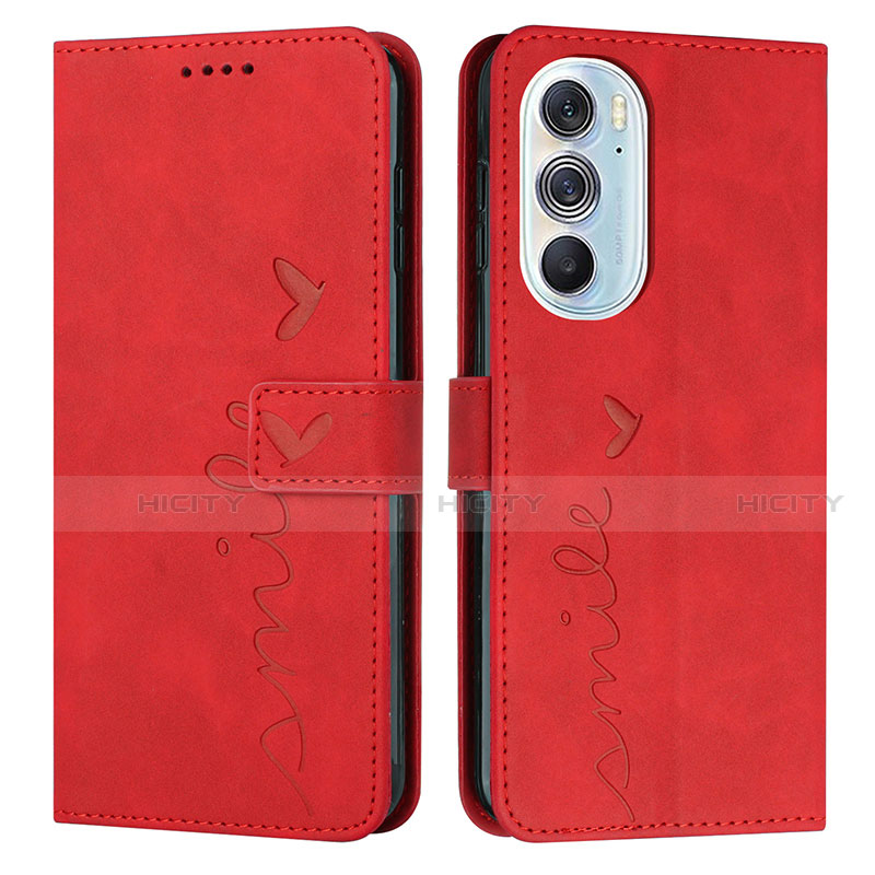 Custodia Portafoglio In Pelle Cover con Supporto Y03X per Motorola Moto Edge 30 Pro 5G Rosso