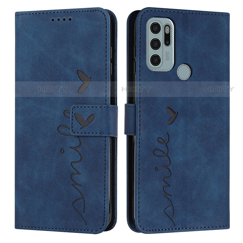 Custodia Portafoglio In Pelle Cover con Supporto Y03X per Motorola Moto G60s Blu