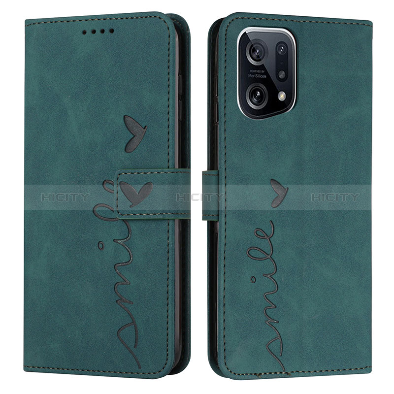 Custodia Portafoglio In Pelle Cover con Supporto Y03X per Oppo Find X5 5G Verde