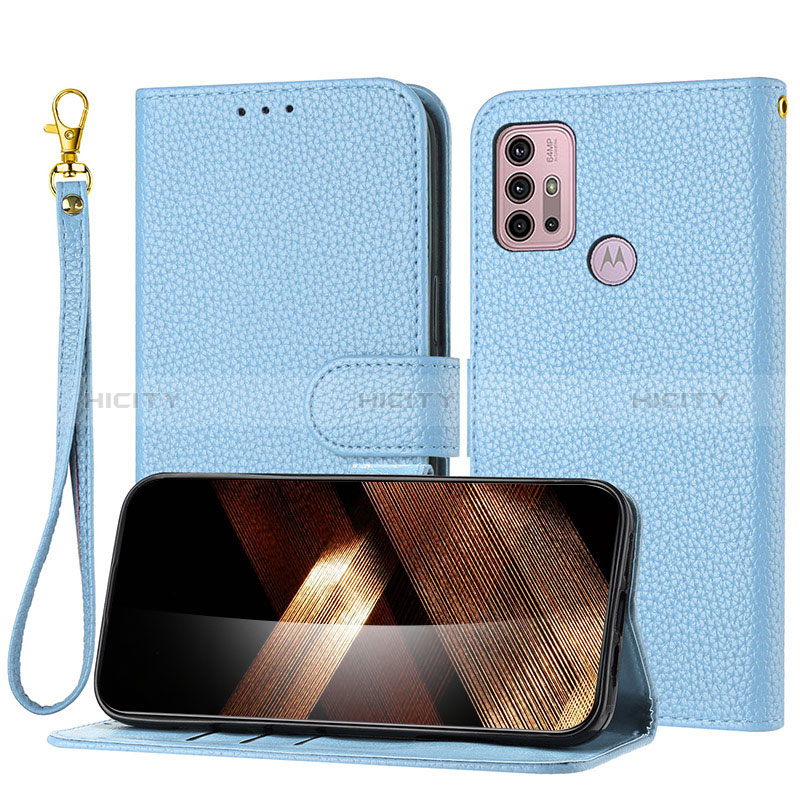 Custodia Portafoglio In Pelle Cover con Supporto Y09X per Motorola Moto G20 Blu