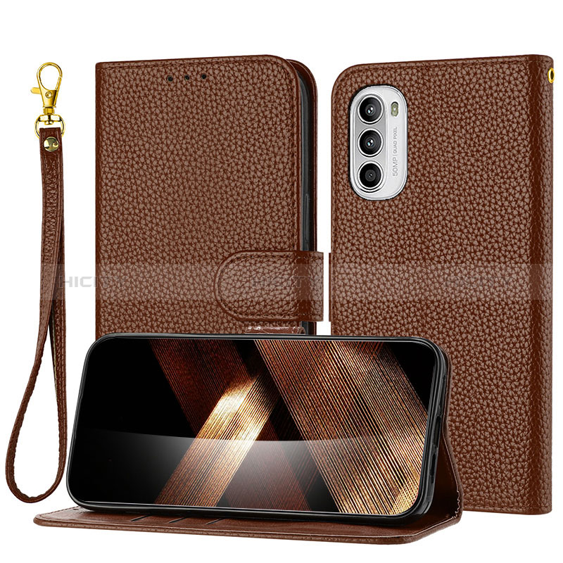 Custodia Portafoglio In Pelle Cover con Supporto Y09X per Motorola Moto G62 5G Marrone