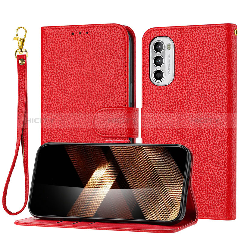 Custodia Portafoglio In Pelle Cover con Supporto Y09X per Motorola Moto G62 5G Rosso