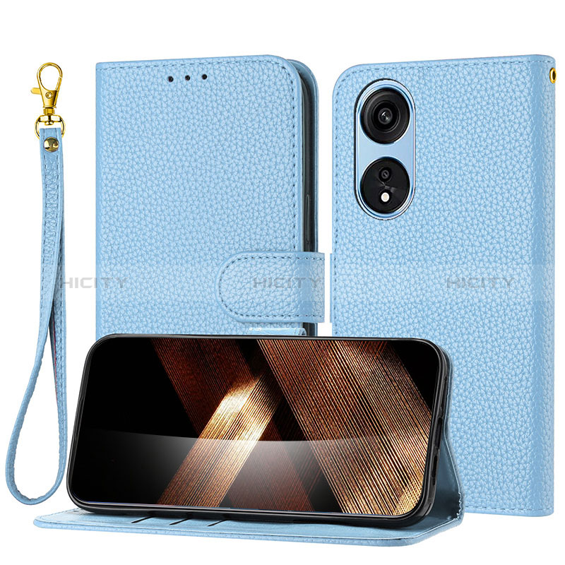 Custodia Portafoglio In Pelle Cover con Supporto Y09X per Oppo A17 Blu