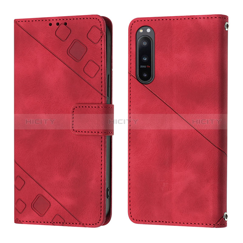 Custodia Portafoglio In Pelle Cover con Supporto YB1 per Sony Xperia 5 IV Rosso