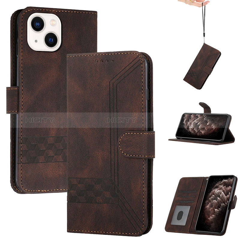 Custodia Portafoglio In Pelle Cover con Supporto YX4 per Apple iPhone 15 Plus Marrone
