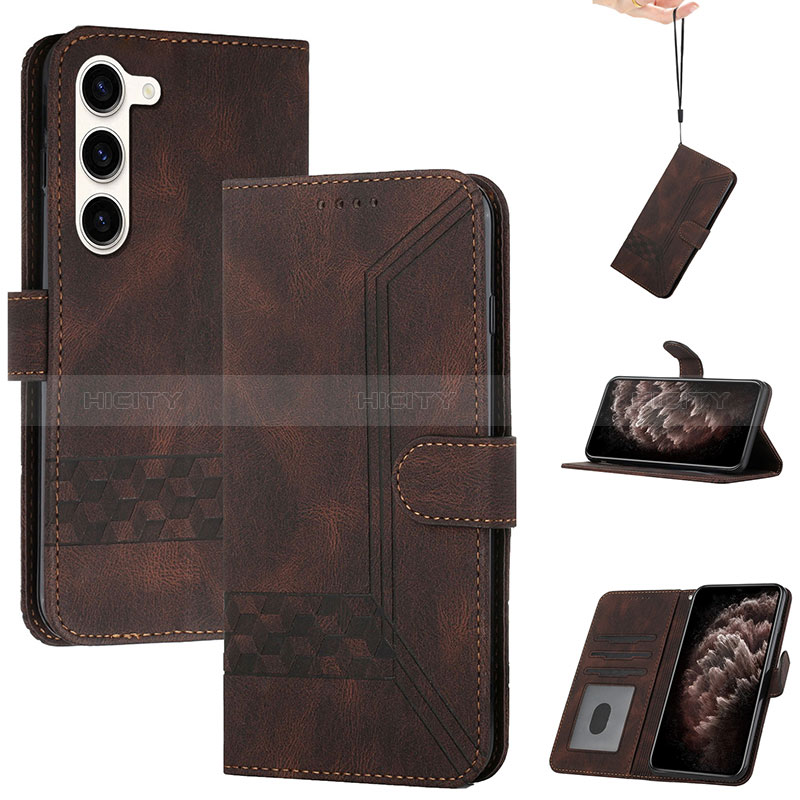 Custodia Portafoglio In Pelle Cover con Supporto YX4 per Samsung Galaxy S22 Plus 5G Marrone