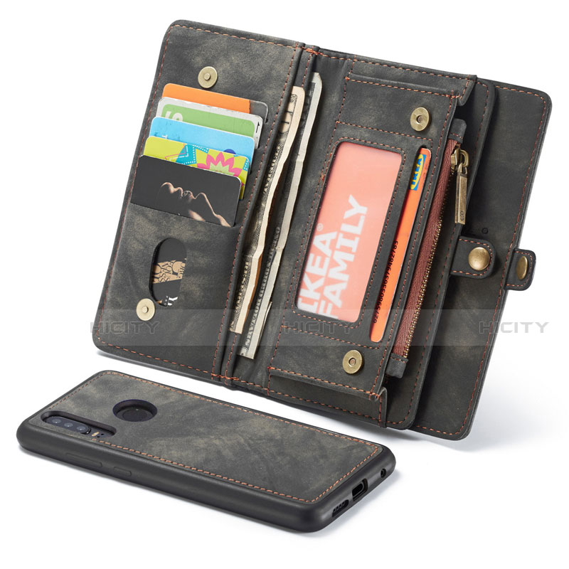 Custodia Portafoglio In Pelle Cover con Supporto Z02 per Huawei P30 Lite Nero