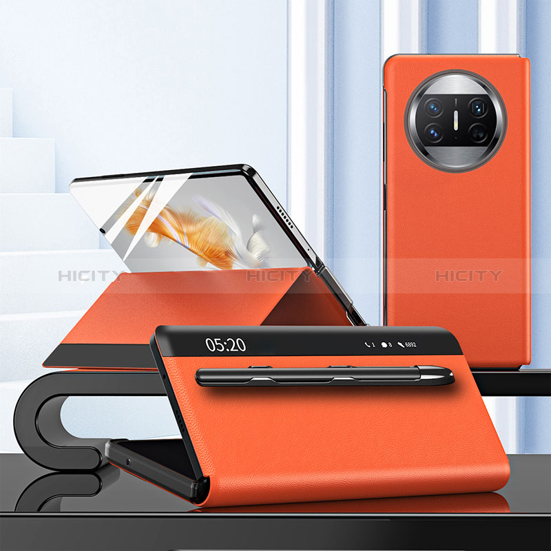 Custodia Portafoglio In Pelle Cover con Supporto ZL5 per Huawei Mate X3 Arancione