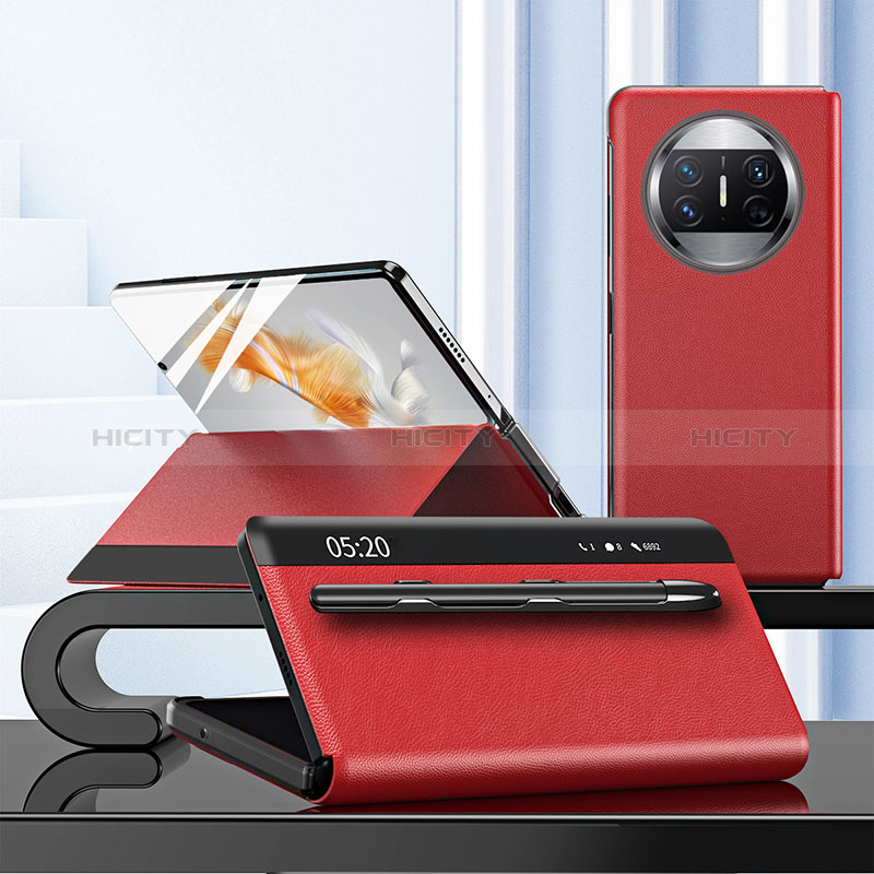 Custodia Portafoglio In Pelle Cover con Supporto ZL5 per Huawei Mate X3 Rosso