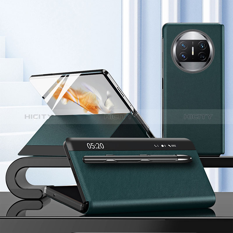 Custodia Portafoglio In Pelle Cover con Supporto ZL5 per Huawei Mate X3 Verde