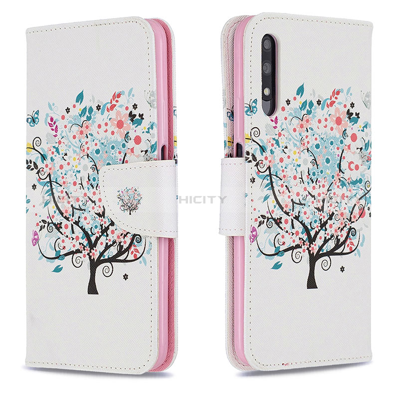 Custodia Portafoglio In Pelle Fantasia Modello Cover con Supporto B01F per Huawei Honor 9X Bianco