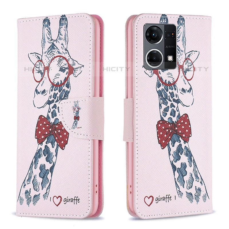 Custodia Portafoglio In Pelle Fantasia Modello Cover con Supporto B01F per Oppo Reno8 4G